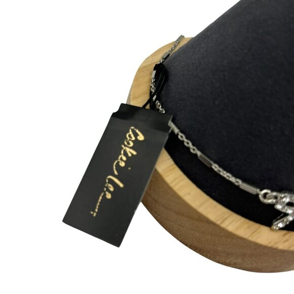 Vintage Cookie Lee Genuine Crystal‎ Anklet Ribbon Adjustable  Silver Tone New - Picture 3 of 10